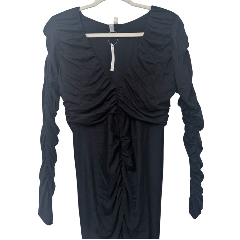 NWT ASOS Slinky Sexy Black Ruched Dress Bodycon Date Night Party Edgy Curvy - Picture 4 of 6